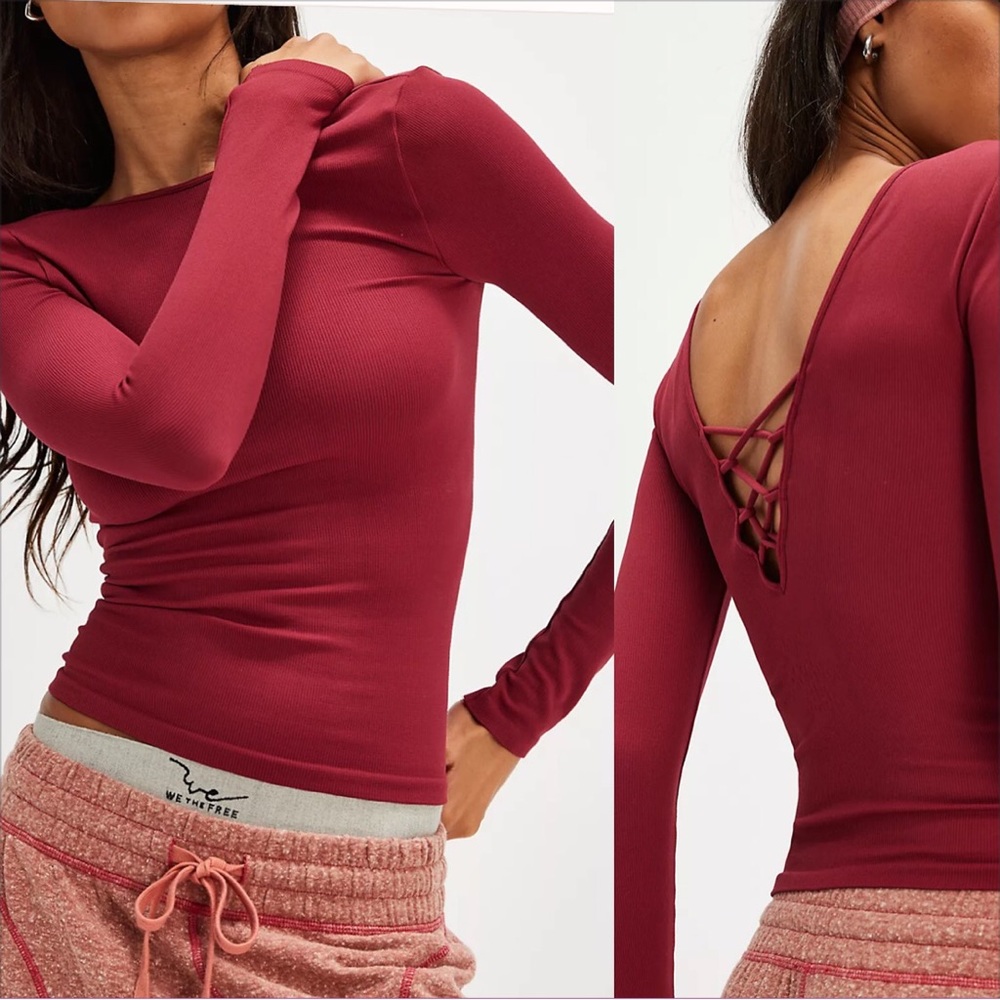 Free People Lace Up Seamless Long Sleeve In Aged Red. NWOT! Sz M/L